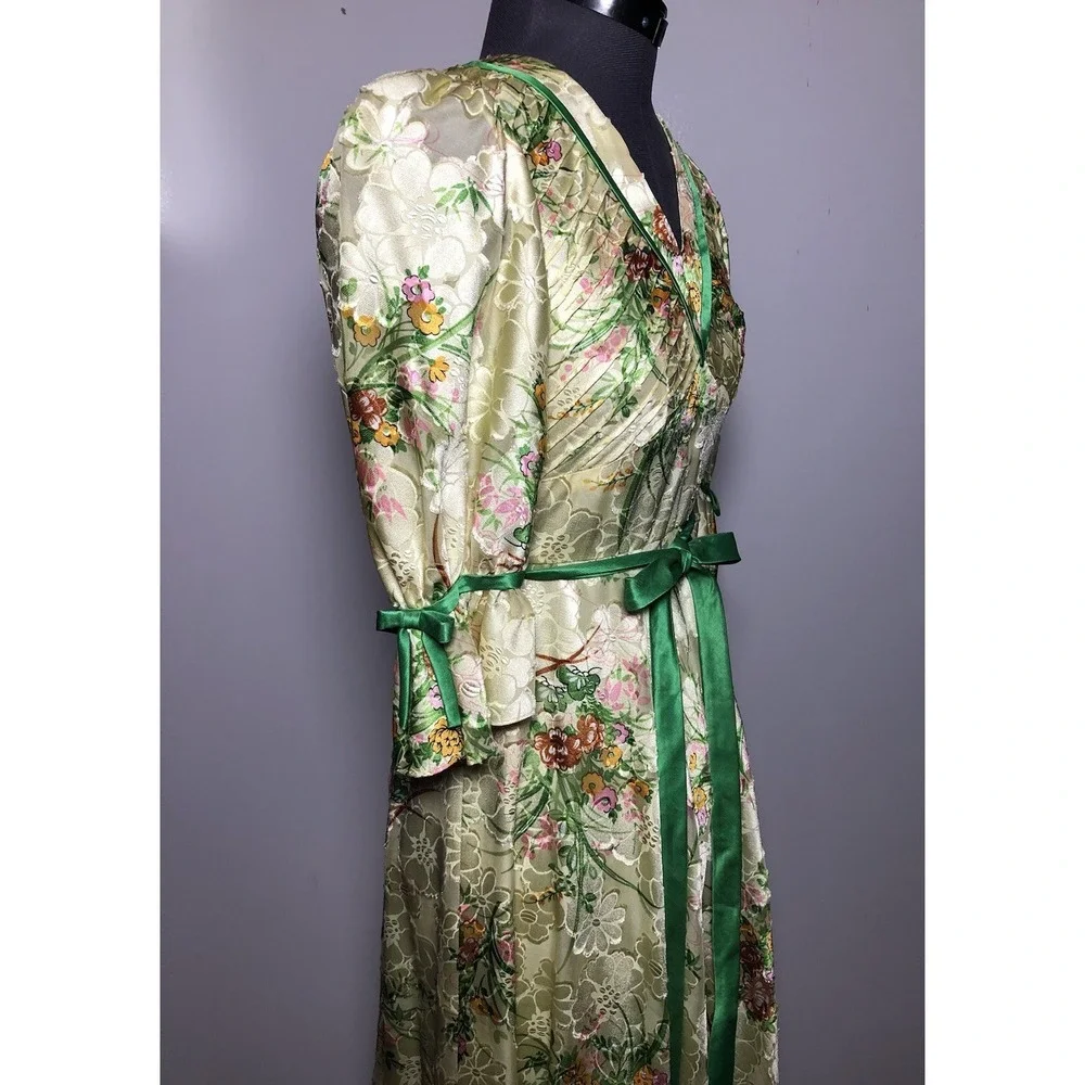 Vintage 1970s Boho Dress Floral Brocade Maxi Dress Festival Gown STAINED XS - Picture 5 of 16